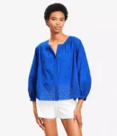 Blouson Sleeve Cotton Eyelet Top