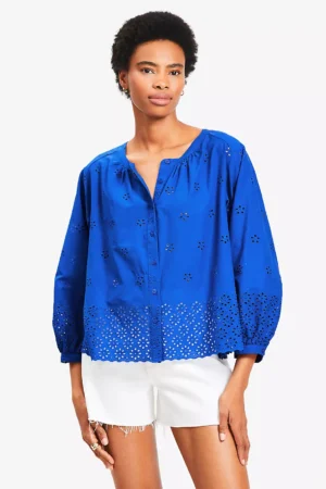 Blouson Sleeve Cotton Eyelet Top