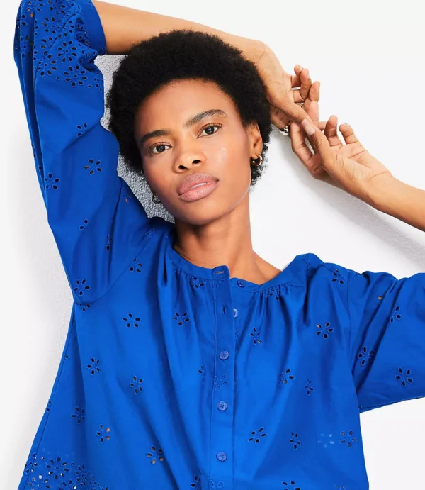 Blouson Sleeve Cotton Eyelet Top - Image 2
