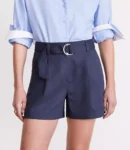Refined Belted Shorts in Pure Spun Fabric
