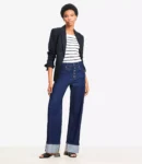Cuffed Wide-Leg High-Rise Jeans in Deep Rinse