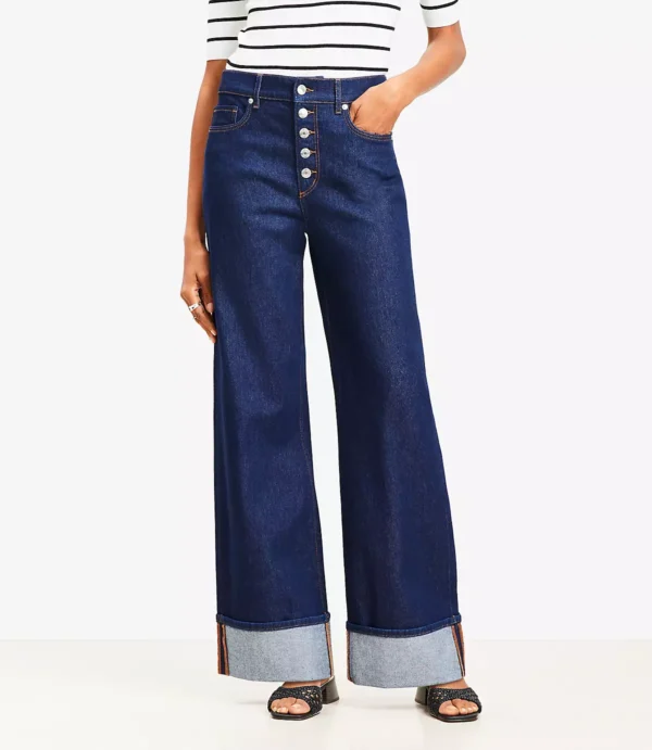 Cuffed Wide-Leg High-Rise Jeans in Deep Rinse - Image 2