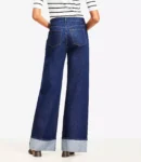 Cuffed Wide-Leg High-Rise Jeans in Deep Rinse