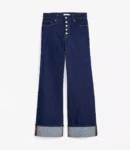 Cuffed Wide-Leg High-Rise Jeans in Deep Rinse