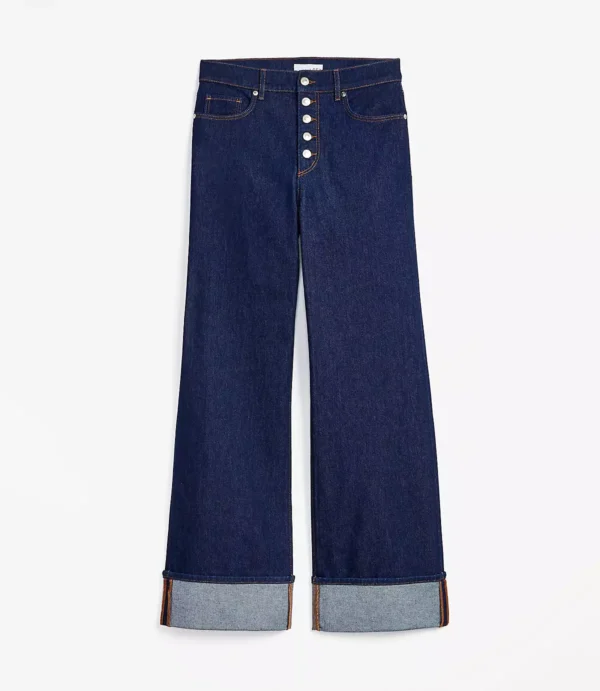 Cuffed Wide-Leg High-Rise Jeans in Deep Rinse - Image 4