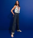 Cuffed Wide-Leg High-Rise Jeans in Deep Rinse
