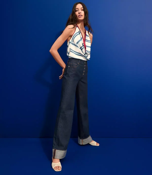 Cuffed Wide-Leg High-Rise Jeans in Deep Rinse - Image 5