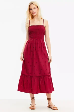 Embroidered Eyelet Tiered Midi Dress