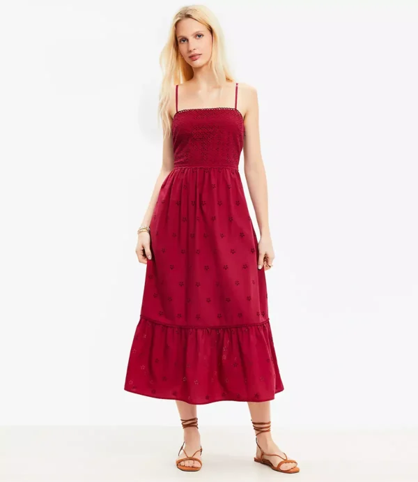 Embroidered Eyelet Tiered Midi Dress
