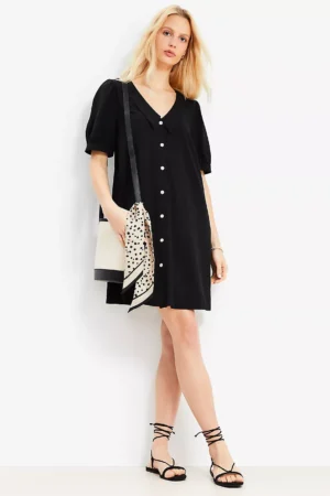 Button-Front Mini Dress with Collar