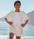 Palmer Fit Ivory Shorts with Eyelet Pocket Detail