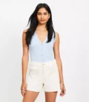 Palmer Fit Ivory Shorts with Eyelet Pocket Detail