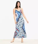 Petite Printed Strappy Bias Midi Dress