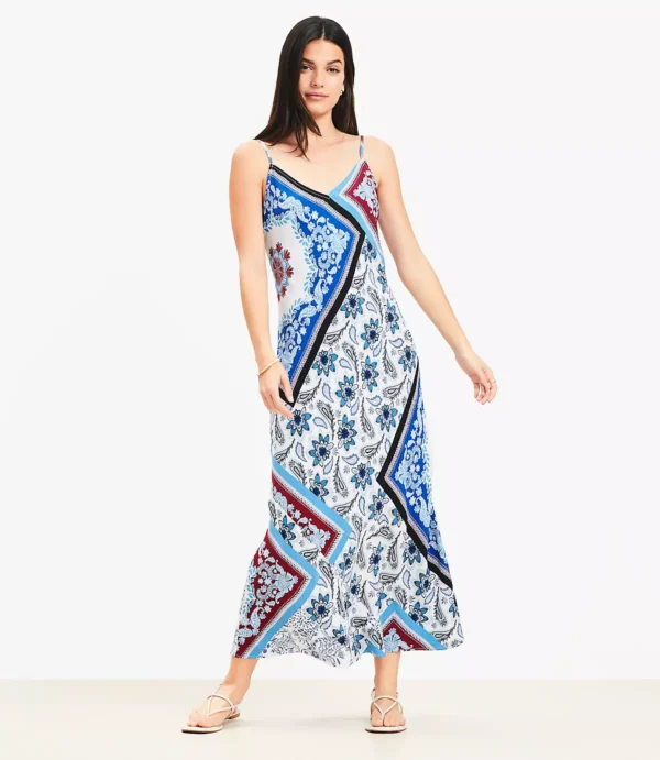 Petite Printed Strappy Bias Midi Dress