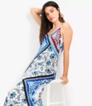 Petite Printed Strappy Bias Midi Dress