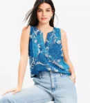 Pleated Floral Top with Mixed Fabric Detail