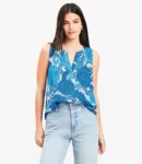 Pleated Floral Top with Mixed Fabric Detail