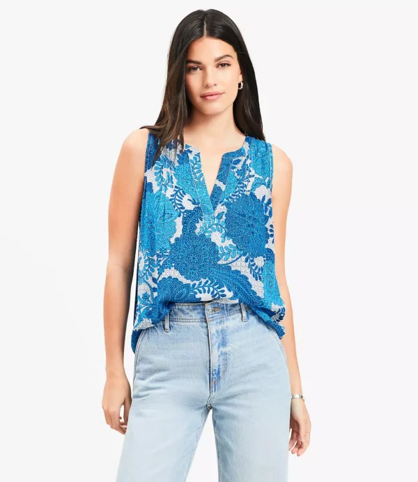 Pleated Floral Top with Mixed Fabric Detail - Image 2