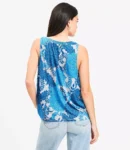 Pleated Floral Top with Mixed Fabric Detail