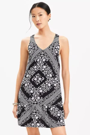 Tiled Print Mini Dress with Crisscross Back