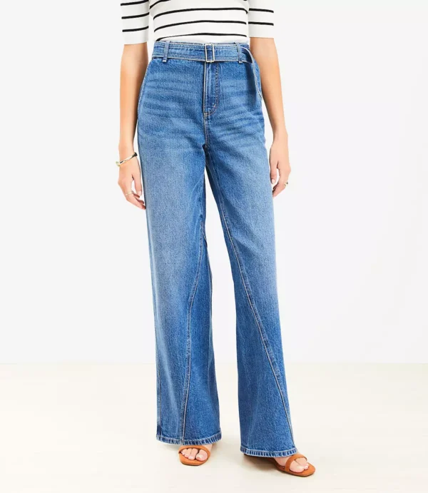 High-Rise Belted Wide-Leg Jeans in Stone Wash - Image 2