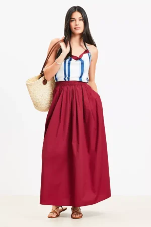 Petite Maxi Skirt in Pleated Poplin