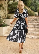 European & American Deep V-Neck Printed Summer Dress