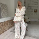 Summer Cotton Sleppwear Set – Love Heart Print, Long Sleeve