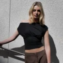 Elegant One-Shoulder Pleated Waist Tank Top – Summer Casual Chic