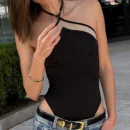 WhereMery Off-Shoulder Halter Patchwork Backless Crop Top