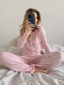 Comfy Knit Pajamas – Hollow Sleepwear with Long Pants