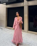 Early Autumn Layered Ruffled Chiffon Long Sleeve Dress