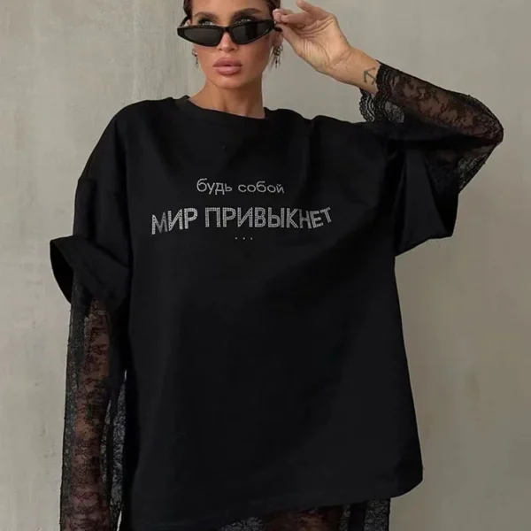 Kinoto Diamond Graphic Loose Cotton Tee – Women’s Summer Streetwear