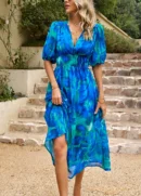 European & American Deep V-Neck Printed Summer Dress