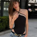 WhereMery Off-Shoulder Halter Patchwork Backless Crop Top