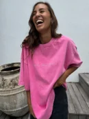 Kinoto Ribbed Vintage Letter Print Cotton T-Shirt – Women’s Summer Casual Tee