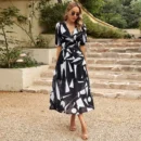 European & American Deep V-Neck Printed Summer Dress