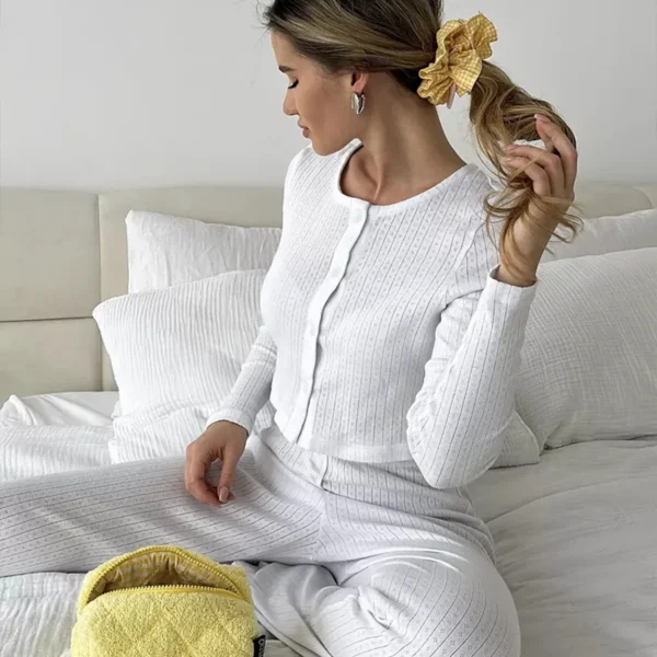 Comfy Knit Pajamas – Hollow Sleepwear with Long Pants