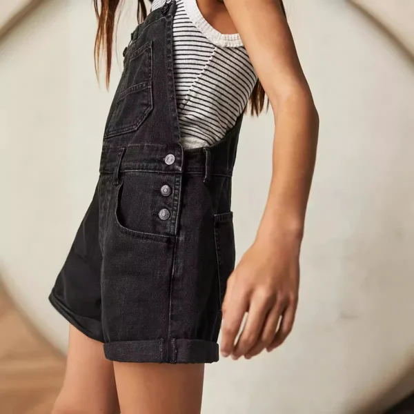 Summer Loose Multi-Pocket Denim Strap Shorts for Women