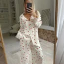 Summer Cotton Sleppwear Set – Love Heart Print, Long Sleeve
