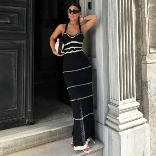 Summer Elegant Knit Long Dress – Women’s Casual Holiday Suspender Skirt