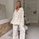 Summer Cotton Sleppwear Set – Love Heart Print, Long Sleeve