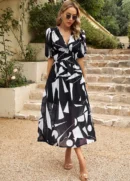 European & American Deep V-Neck Printed Summer Dress