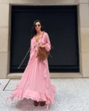 Early Autumn Layered Ruffled Chiffon Long Sleeve Dress